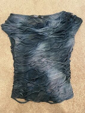 Jaded London Navy Blue Wave-Detail Sheer Camisole